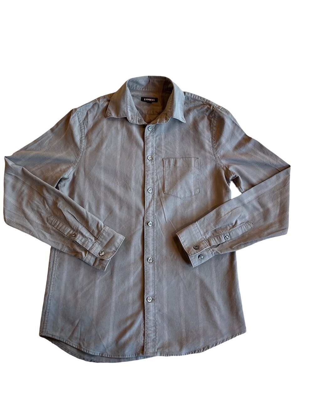 Express Men's Gray Casual Striped Button-Down Shirt XS